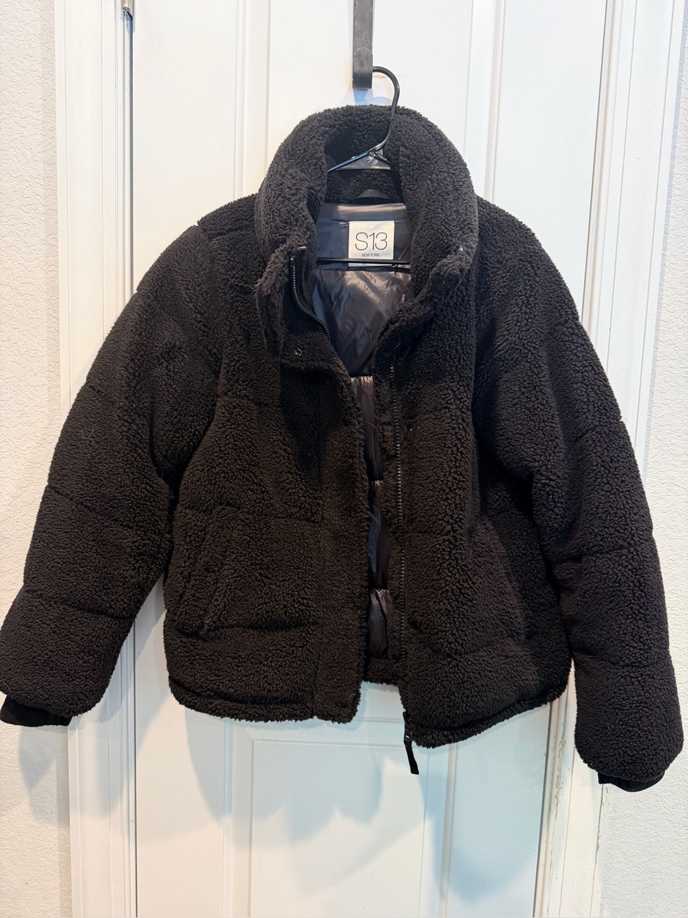 S13 Black Sherpa Puffer Jacket for Women NWOT